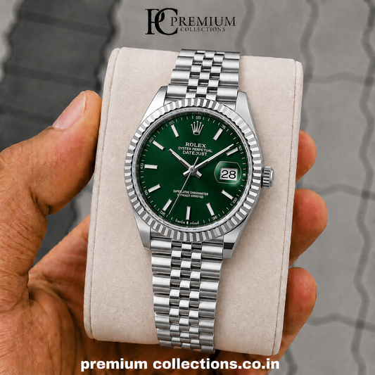 Role_x Date Just Silver/Green Watch
