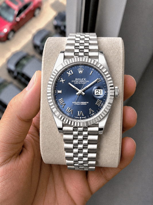 Role_x Date Just Silver/blue Roman Watch