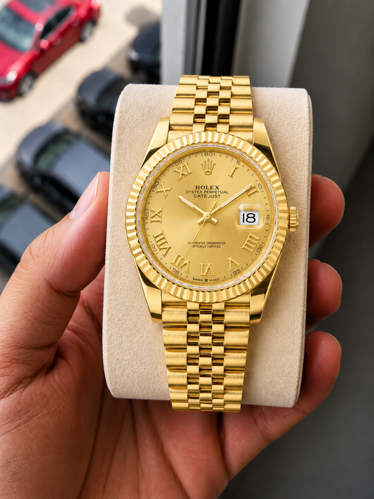 Role_x Date Just Gold/Gold Roman Watch