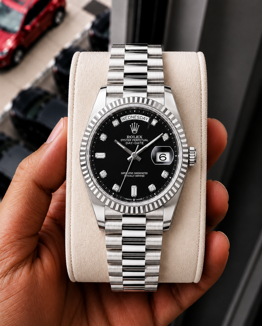 Role_x Day Date Silver/Black S-Diamond Watch