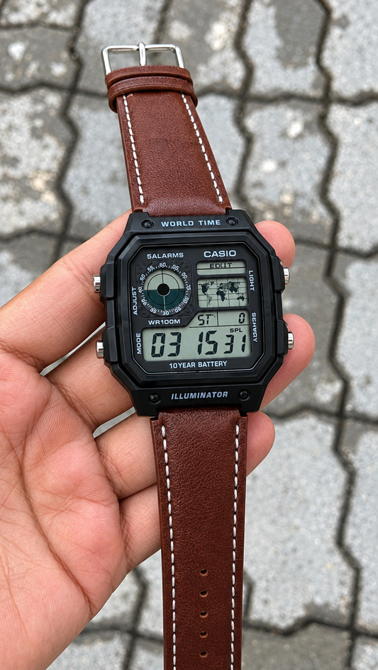 Casi_o AE1200 World Time Illuminator (Mettal Body) Watch