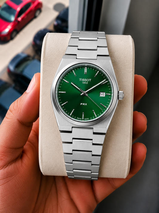 Tisso_t Prx Silver/Green Glosy Watch