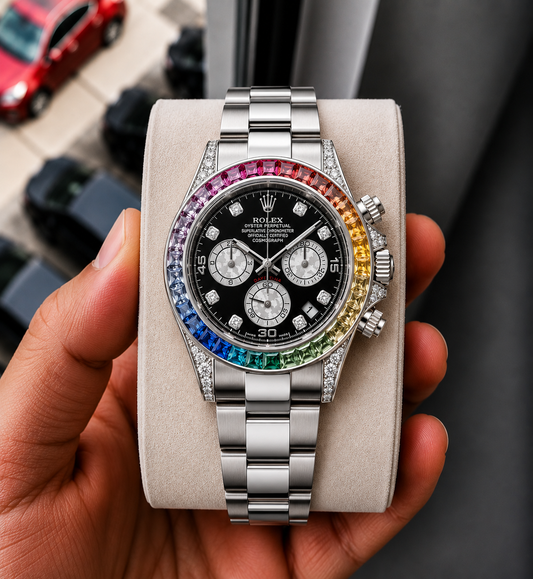 Role_x Daytona Rainbow Silver Watch