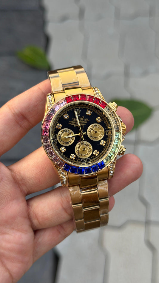 Role_x Daytona Rainbow Gold Watch