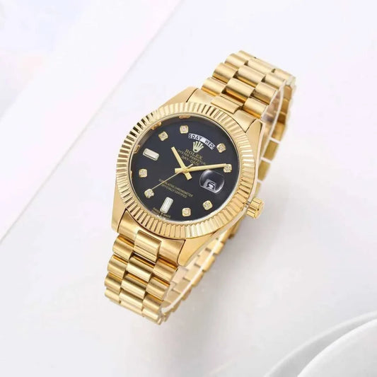Day Date Gold/Black S-Diamond Watch