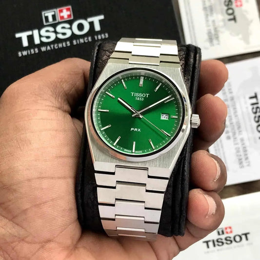 Tisso_t Prx Silver/Green Glosy Watch