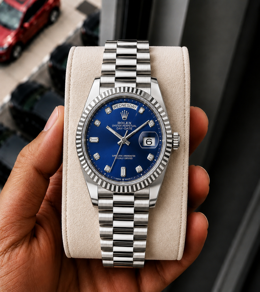 Role_x Day Date Silver/Blue S-Diamond Watch
