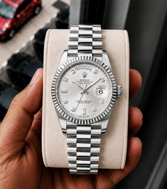 Role_x Day Date Silver/White S-Diamond Watch