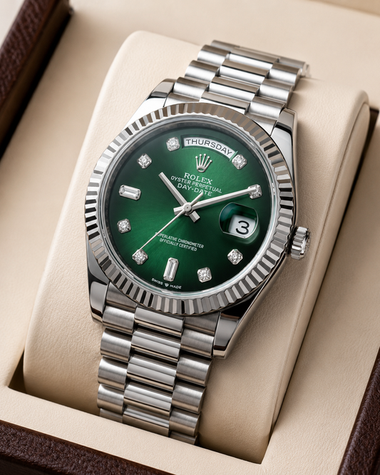 Role_x Day Date Silver/Green S-Diamond  Watch