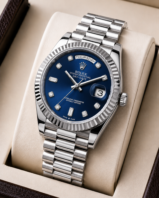 Role_x Day Date Silver/Blue S-Diamond Watch