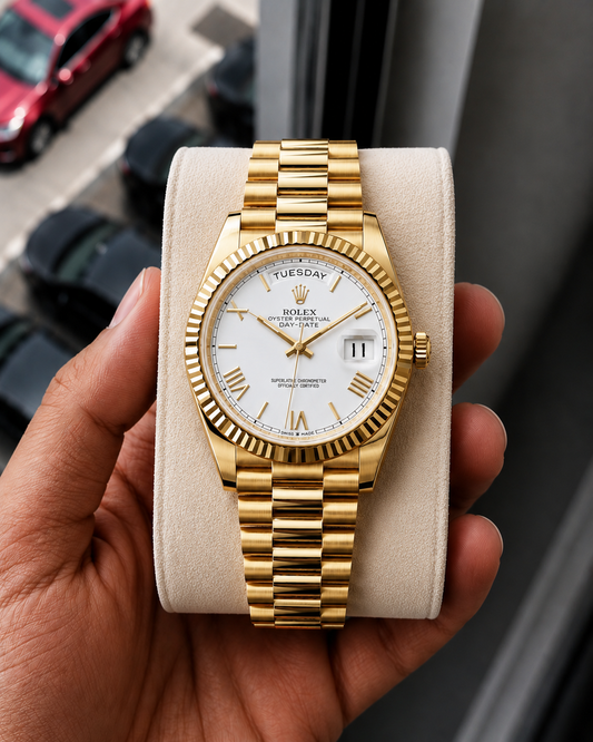 Role_x Day Date Gold/White Watch