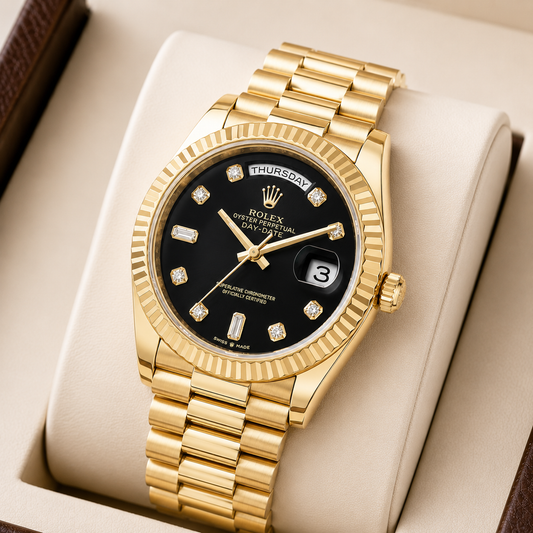 Role_x Day Date Gold/Black S-Diamond Watch