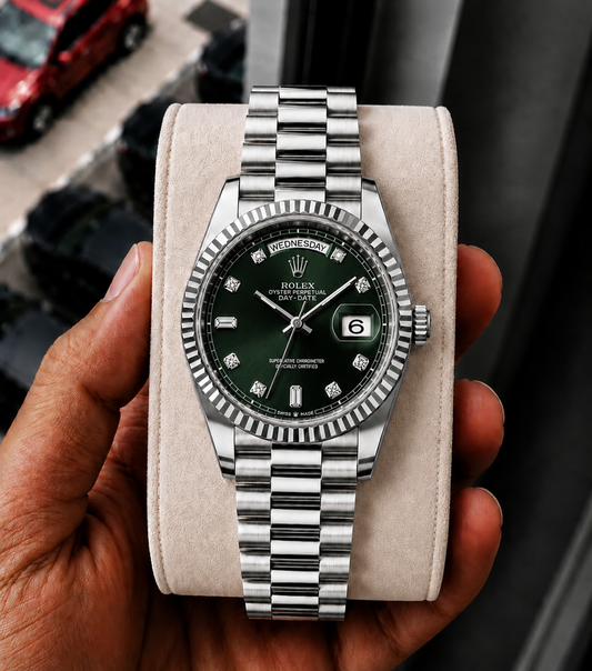Role_x Day Date Silver/Green S-Diamond  Watch