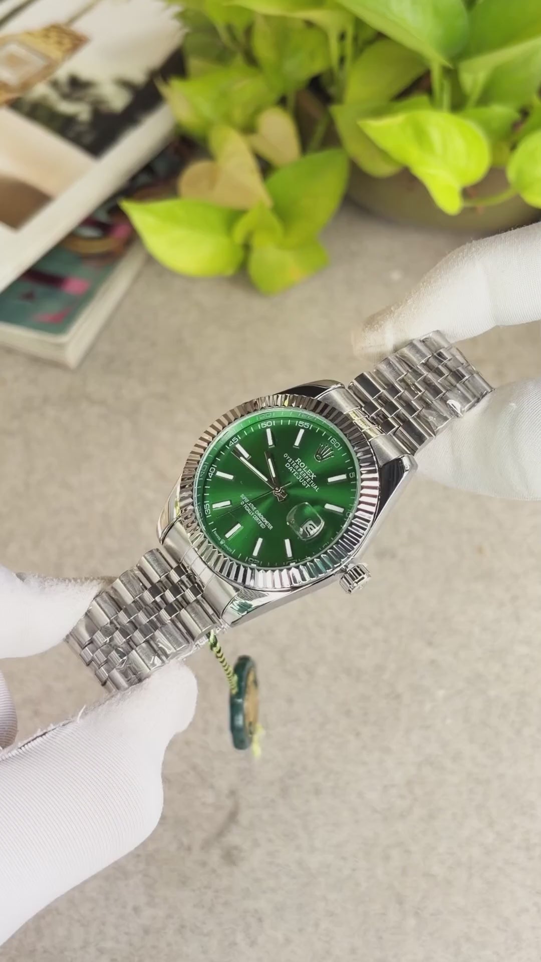 Role_x Date Just Silver/Green Watch
