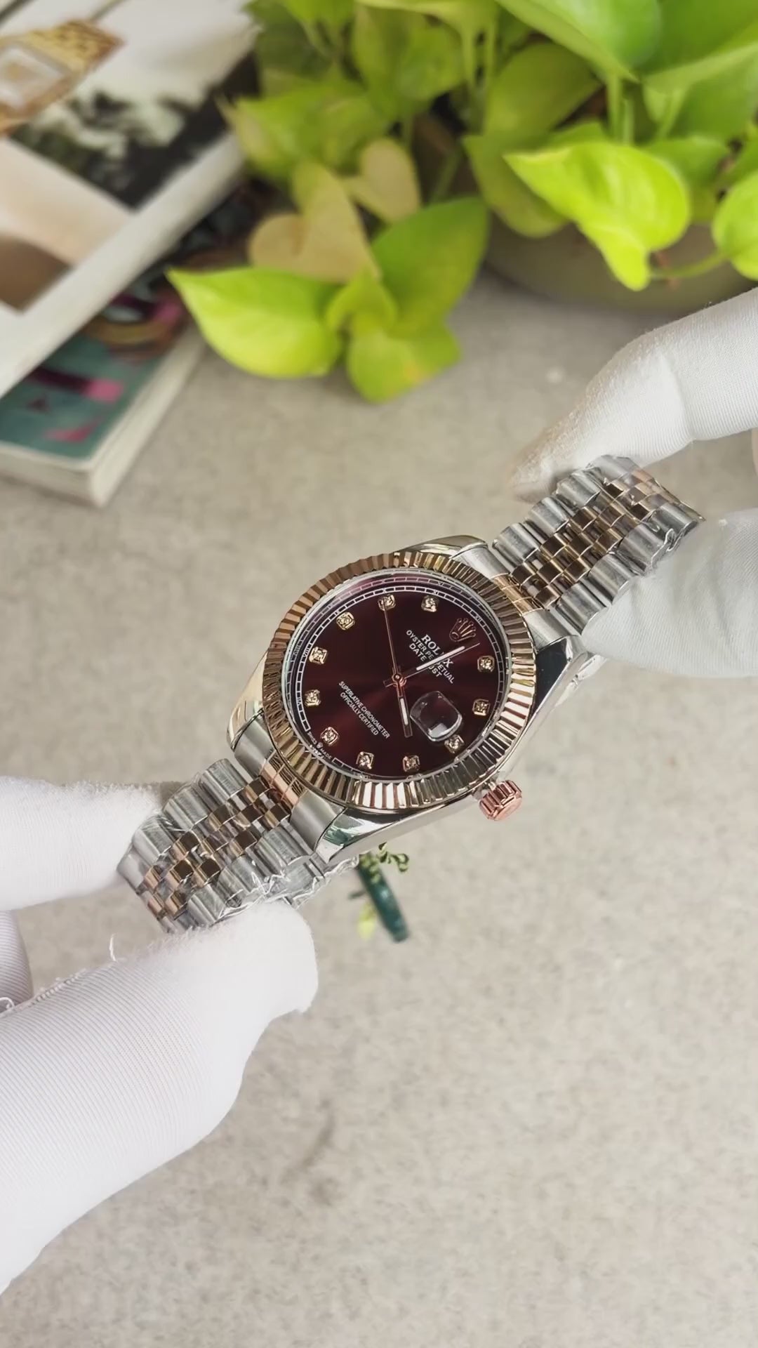 Role_x Date Just 2 Tone-Brown Diamond Watch