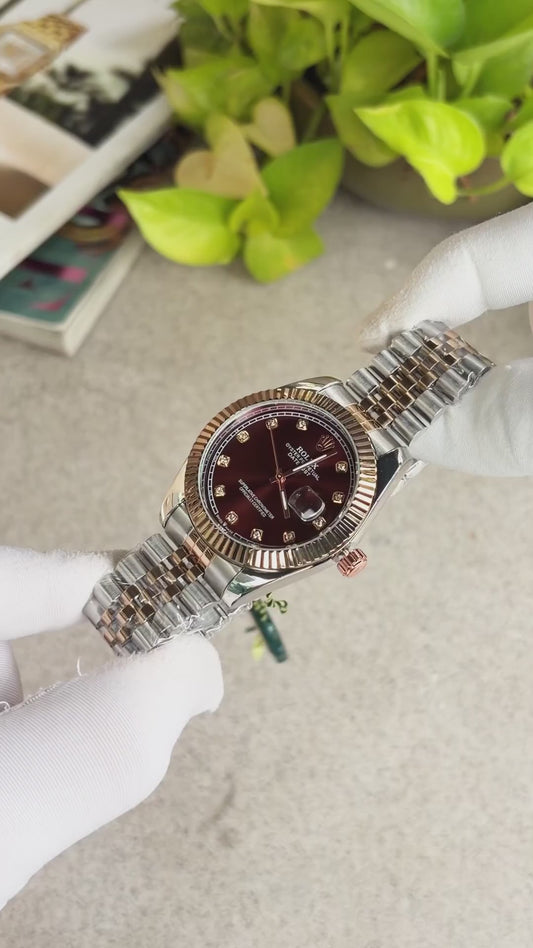 Role_x Date Just 2 Tone-Brown Diamond Watch