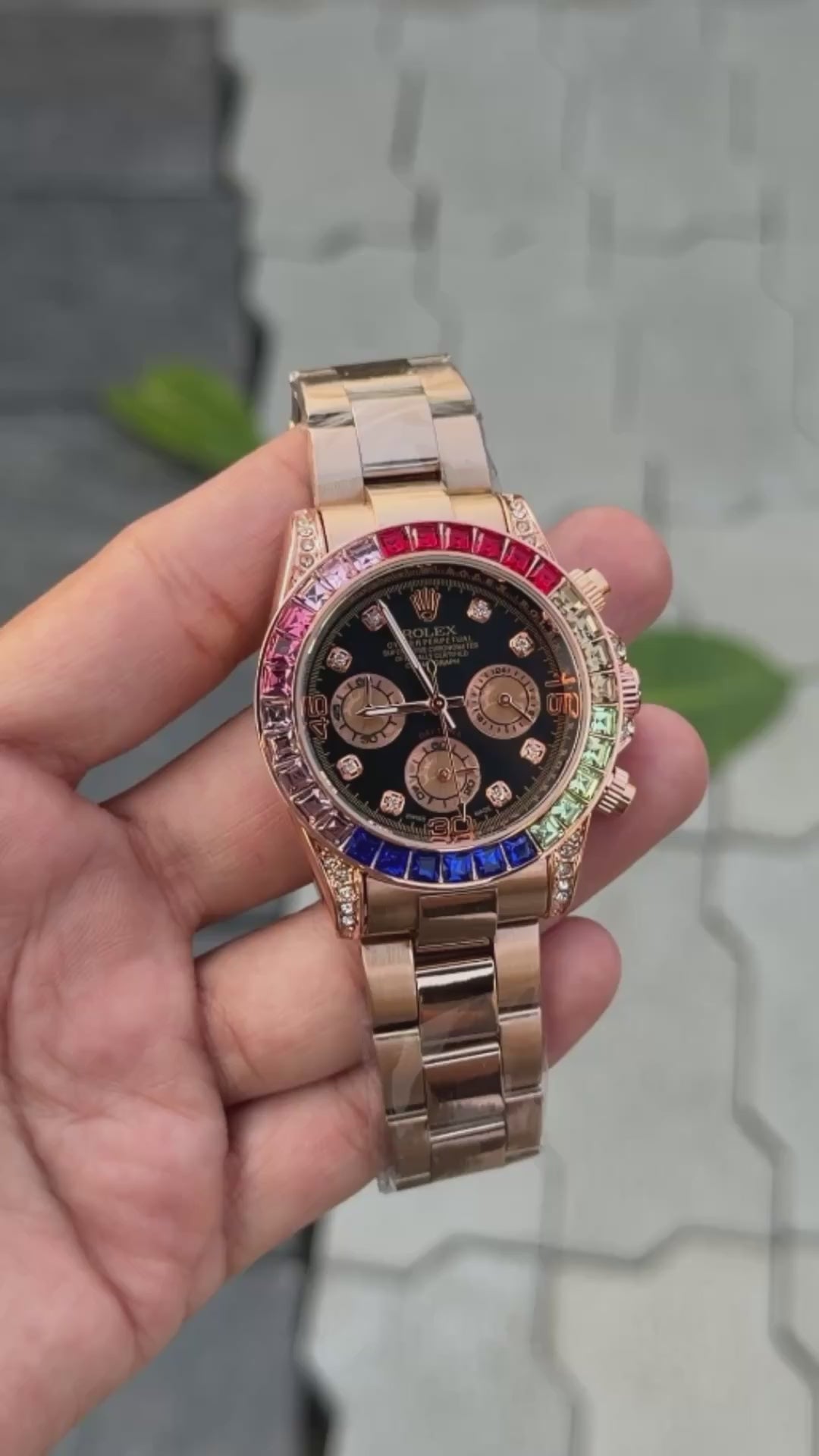 Role_x Daytona Rainbow Rose Gold Watch