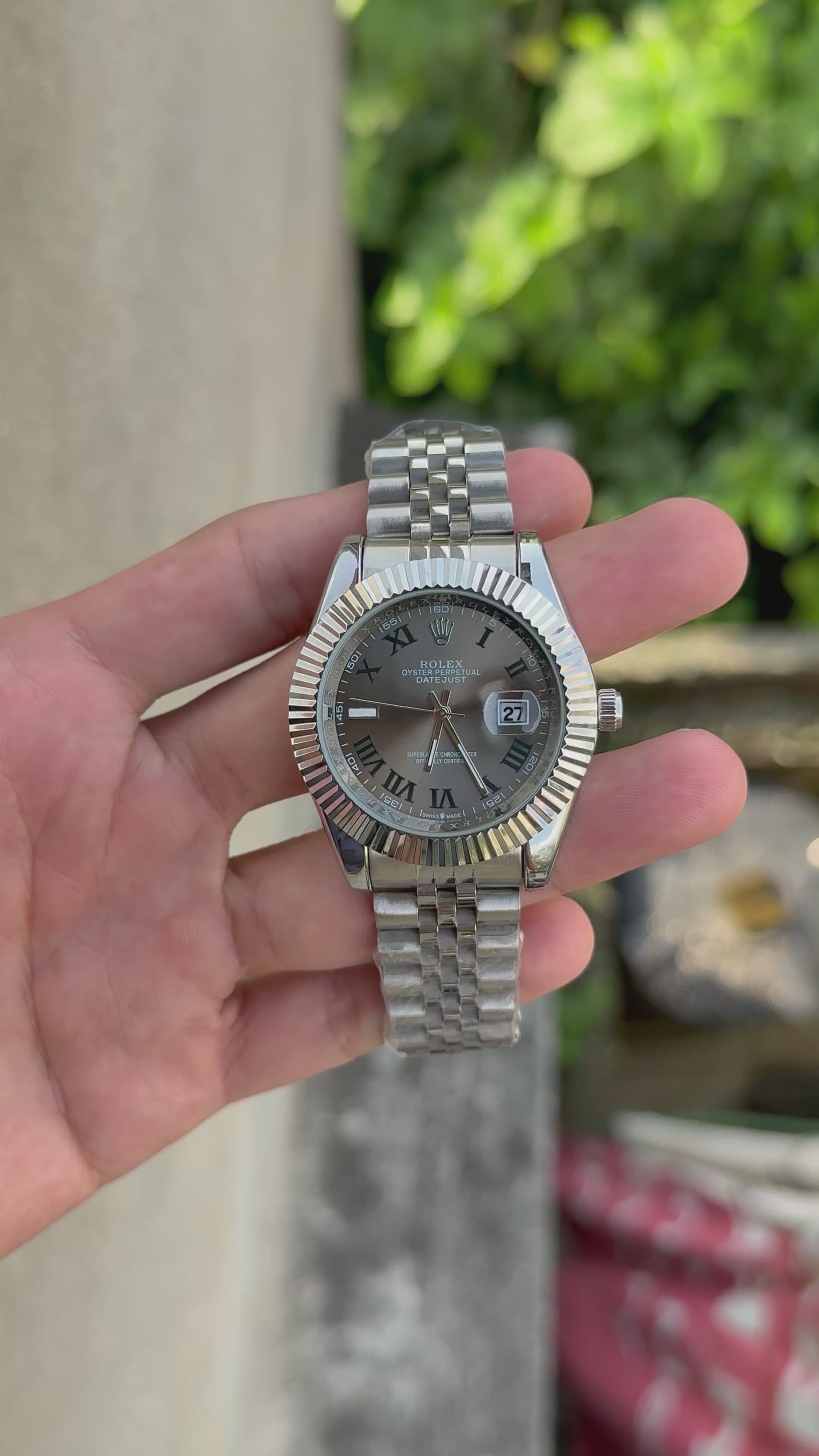 Role_x Date Just Silver Roman Watch