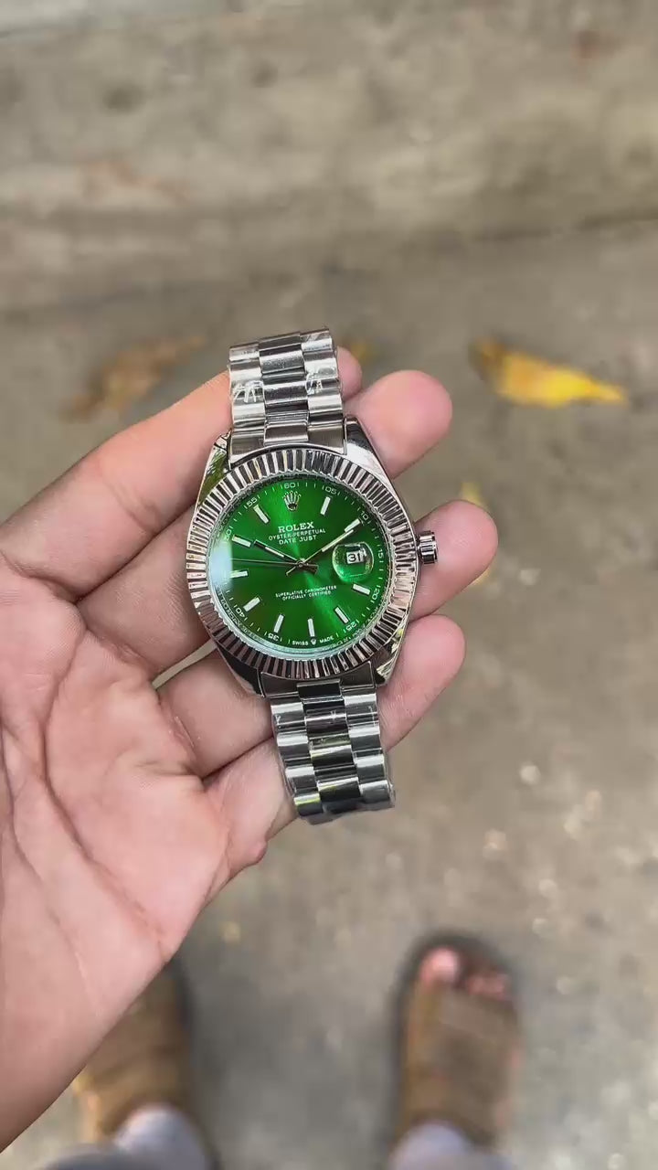 Role_x Date Just Silver/Green Watch