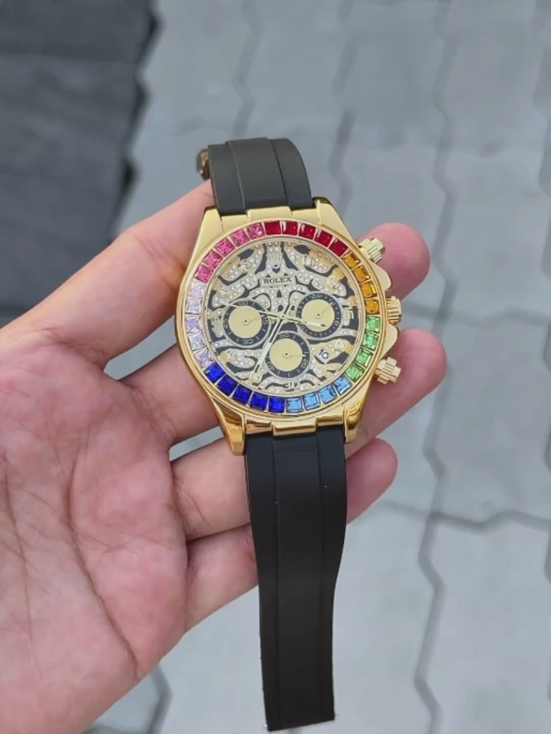Role_x Tiger Rainbow Gold Belt Watch